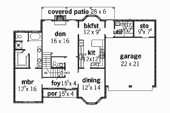 Floor Plan - Main Floor for European House Plan #16-239 - 4 bed, 3.5 bath