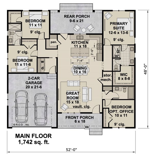 Dream House Plan - Floor Plan - Main Floor for Craftsman House Plan #51-1494 - 4 bed, 3 bath