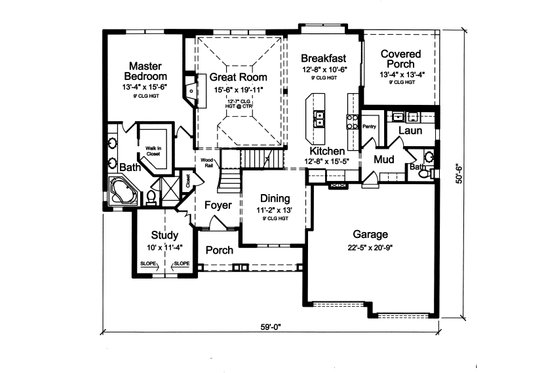 Floor Plan - Main Floor for Traditional House Plan #46-879 - 4 bed, 2.5 bath