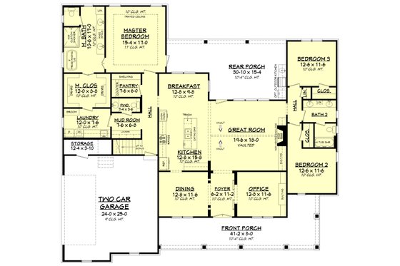 Floor Plan - Main Floor for Farmhouse House Plan #430-196 - 3 bed, 2.5 bath