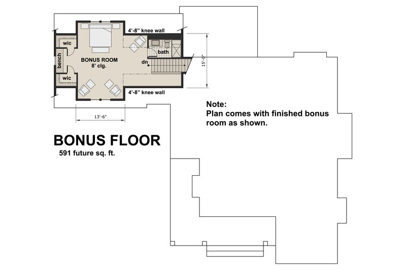 Home Plan - Floor Plan - Upper Floor for Farmhouse House Plan #51-1131 - 3 bed, 2.5 bath