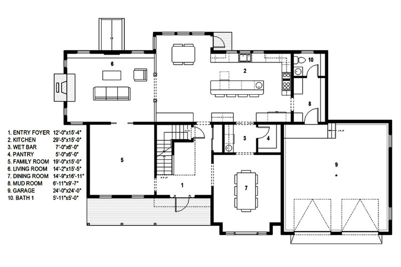 Architectural House Design - Floor Plan - Main Floor for Farmhouse House Plan #497-44 - 3 bed, 2.5 bath