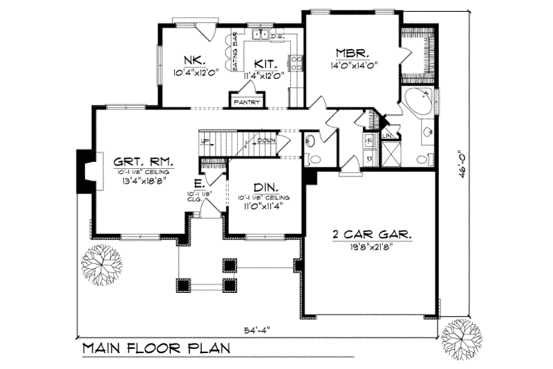 Architectural House Design - Floor Plan - Main Floor for Traditional House Plan #70-228 - 3 bed, 2.5 bath