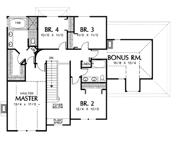 House Blueprint - Traditional Floor Plan - Upper Floor Plan #48-448