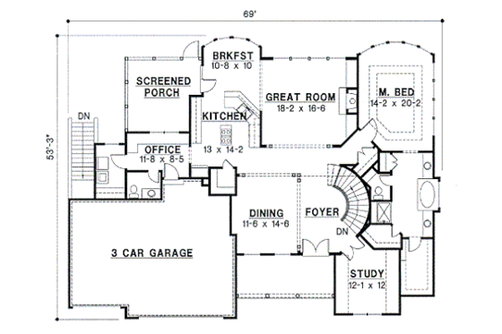 Floor Plan - Main Floor for European House Plan #67-210 - 3 bed, 2.5 bath