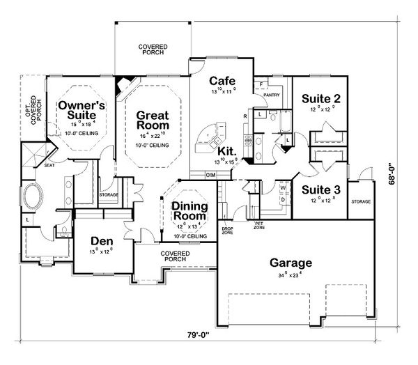 Architectural House Design - European Floor Plan - Main Floor Plan #20-2065