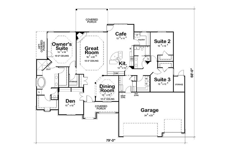 Dream House Plan - Floor Plan - Main Floor for European House Plan #20-2065 - 3 bed, 2 bath