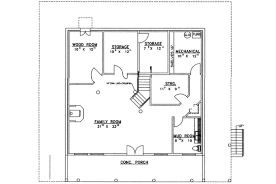 Floor Plan - Lower Floor for Log House Plan #117-111 - 2 bed, 3 bath