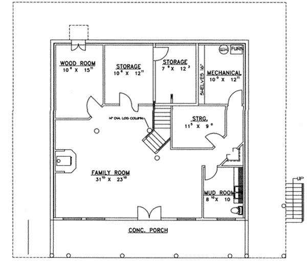 Architectural House Design - Log Floor Plan - Lower Floor Plan #117-111