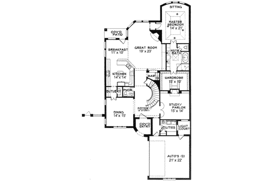 Floor Plan - Main Floor for European House Plan #141-125 - 3 bed, 2.5 bath