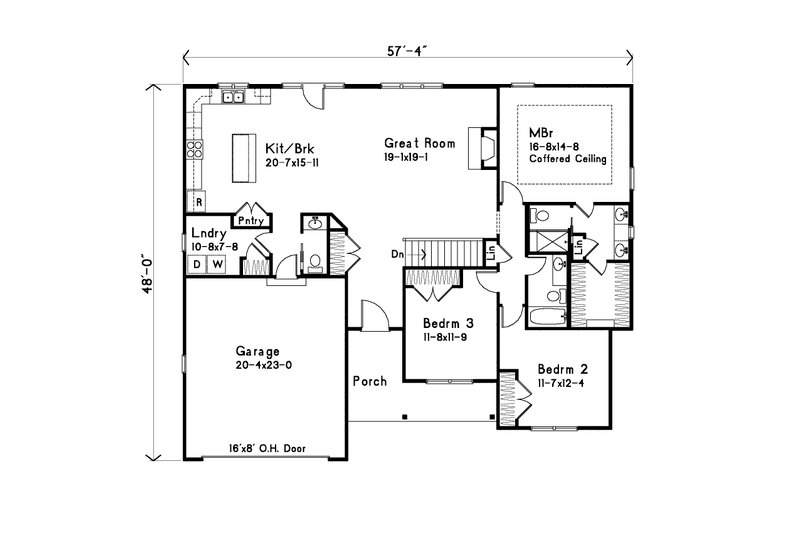 House Blueprint - Floor Plan - Main Floor for Ranch House Plan #22-654 - 3 bed, 2.5 bath