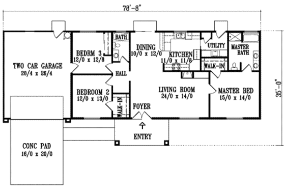 Floor Plan - Main Floor for Adobe / Southwestern House Plan #1-1291 - 3 bed, 2 bath
