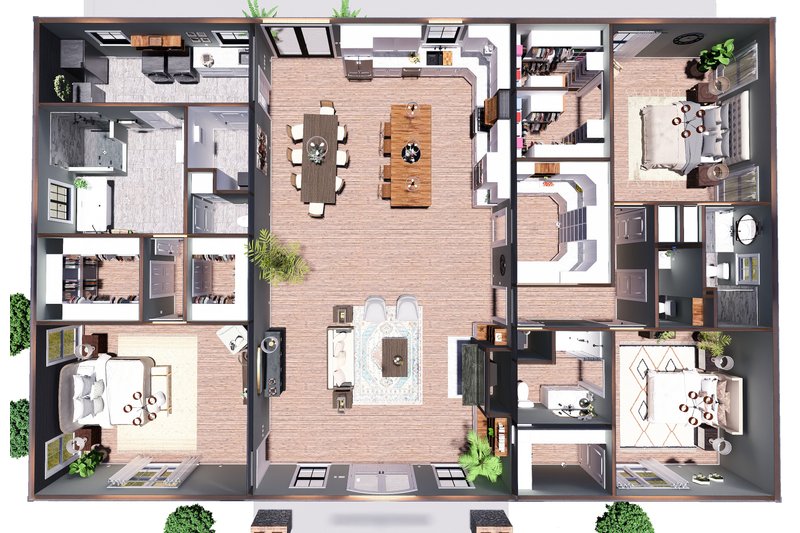 House Blueprint - Floor Plan - Other Floor 1 for Barndominium House Plan #44-300 - 3 bed, 3.5 bath