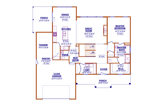 Floor Plan - Main Floor for Craftsman House Plan #1089-7 - 3 bed, 2.5 bath