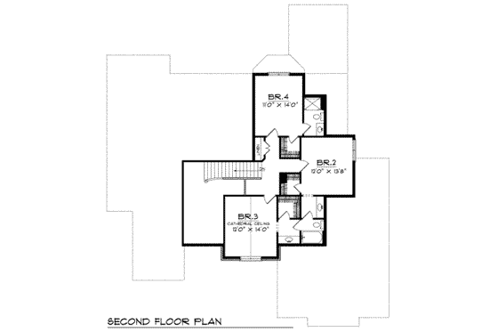 Floor Plan - Upper Floor for European House Plan #70-478 - 4 bed, 3.5 bath