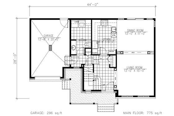Floor Plan - Main Floor for Country House Plan #138-347 - 3 bed, 1.5 bath