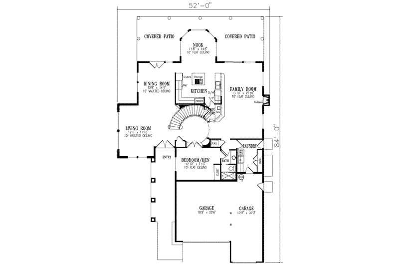 House Blueprint - Floor Plan - Main Floor for Adobe / Southwestern House Plan #1-858 - 5 bed, 4 bath