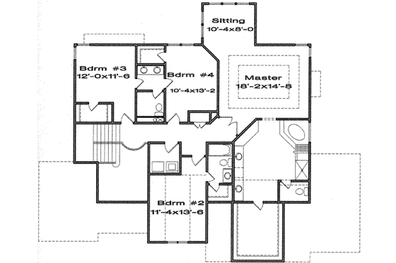 Floor Plan - Upper Floor for Traditional House Plan #6-152 - 4 bed, 3.5 bath