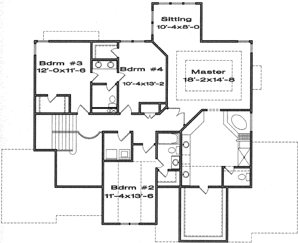 Traditional Floor Plan - Upper Floor Plan #6-152