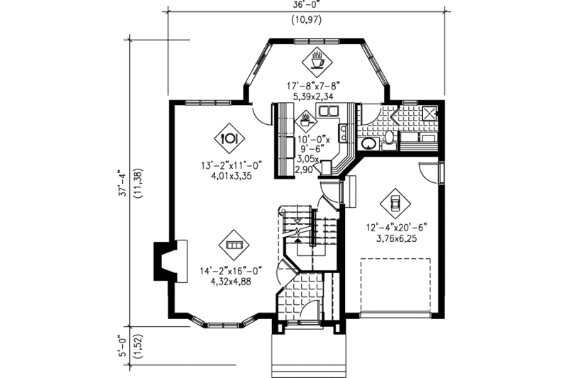 Home Plan - Floor Plan - Main Floor for European House Plan #25-299 - 3 bed, 1.5 bath