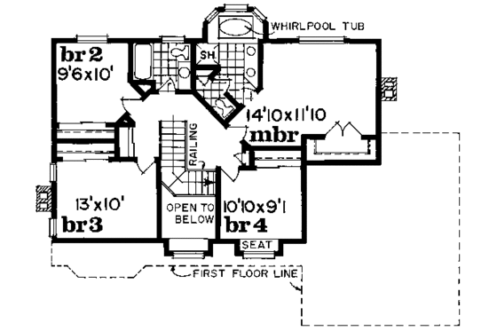 Floor Plan - Upper Floor for Traditional House Plan #47-624 - 4 bed, 2.5 bath