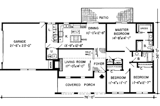 Floor Plan - Main Floor for Mediterranean House Plan #312-113 - 3 bed, 2 bath