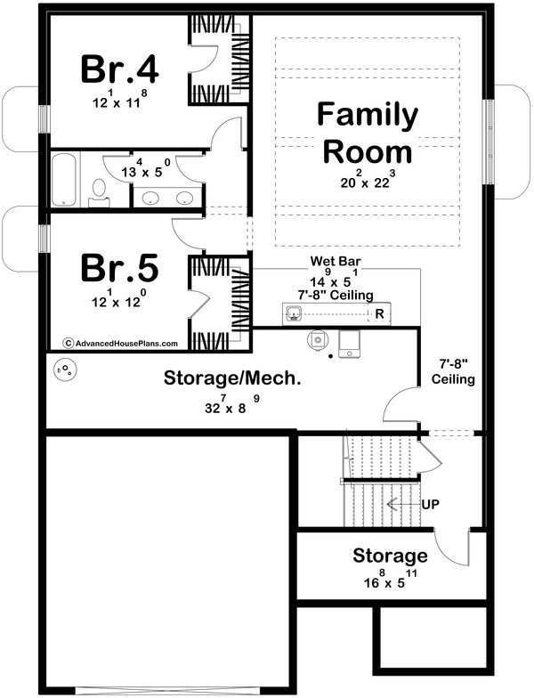 Architectural House Design - Floor Plan - Lower Floor for Farmhouse House Plan #455-780 - 3 bed, 2.5 bath