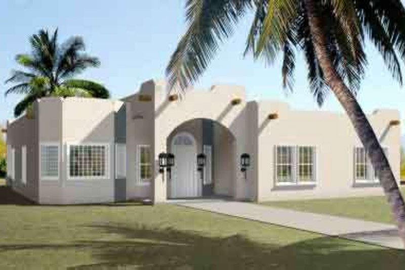 House Blueprint - Adobe / Southwestern Exterior - Front Elevation Plan #1-1386
