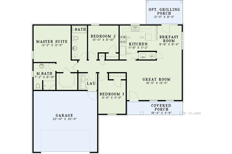 Home Plan - Floor Plan - Main Floor for Southern House Plan #17-538 - 3 bed, 2 bath