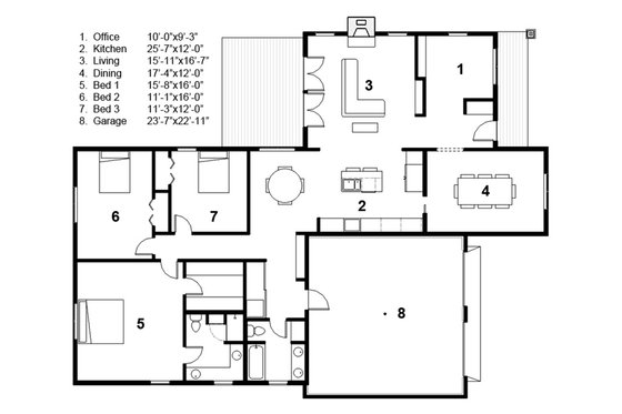 Floor Plan - Main Floor for Cottage House Plan #497-48 - 3 bed, 2 bath