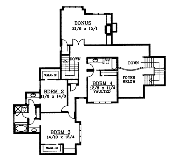 Traditional Floor Plan - Upper Floor Plan #97-211