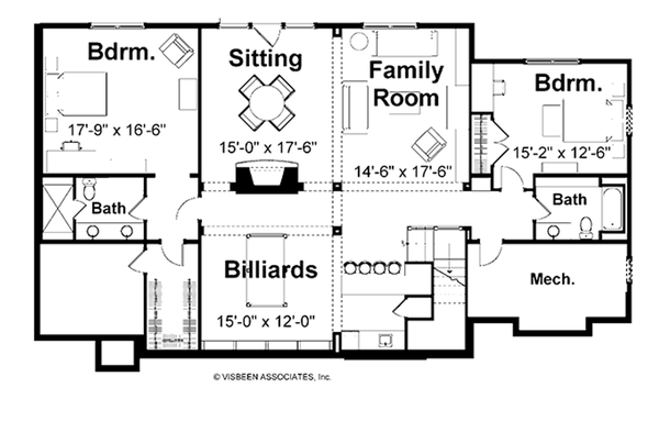 House Blueprint - Floor Plan - Lower Floor for Farmhouse House Plan #928-414 - 3 bed, 3 bath