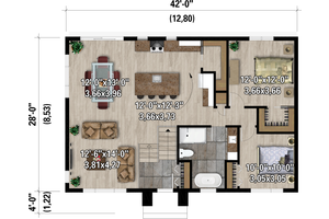 Floor Plan - Main Floor 1 for European House Plan #25-5043 - 2 bed, 1 bath