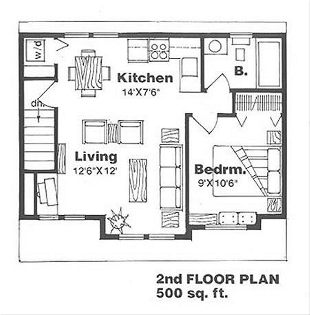 Farmhouse Style House Plan 1 Beds 1 Baths 500 Sq/Ft Plan