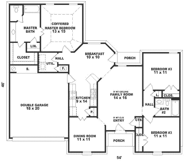 Traditional Style House Plan - 3 Beds 2 Baths 1545 Sq/Ft Plan #81-236 ...