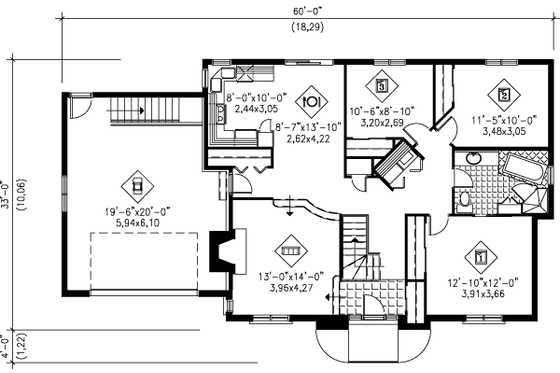 Floor Plan - Main Floor for Ranch House Plan #25-1095 - 3 bed, 1 bath