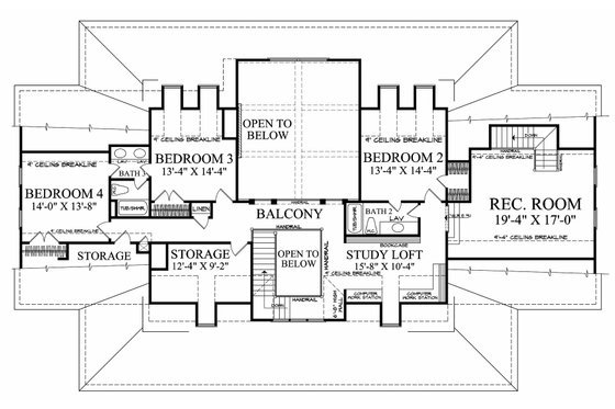 Floor Plan - Upper Floor for Farmhouse House Plan #137-282 - 4 bed, 3.5 bath