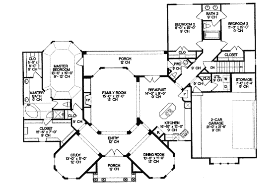 Floor Plan - Main Floor for European House Plan #20-129 - 3 bed, 2.5 bath