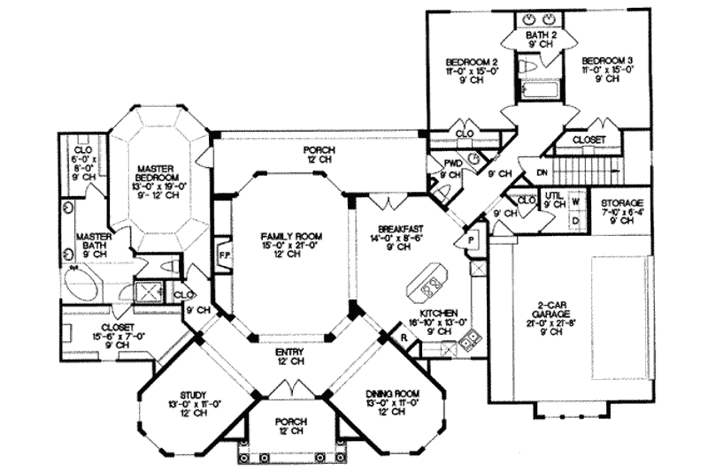 Home Plan - Floor Plan - Main Floor for European House Plan #20-129 - 3 bed, 2.5 bath
