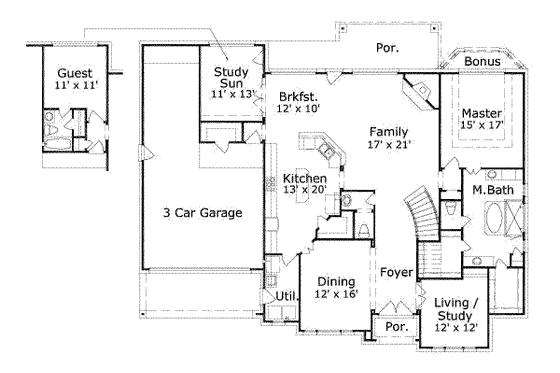 Floor Plan - Main Floor for Traditional House Plan #411-108 - 4 bed, 3.5 bath