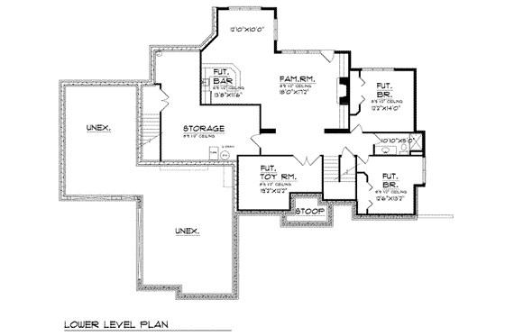 Floor Plan - Lower Floor for Traditional House Plan #70-429 - 3 bed, 2.5 bath