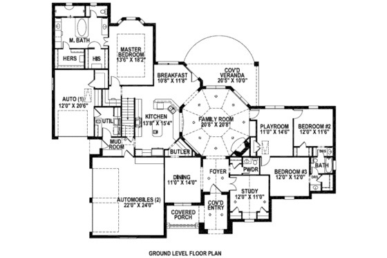 Floor Plan - Main Floor for European House Plan #141-219 - 4 bed, 3.5 bath