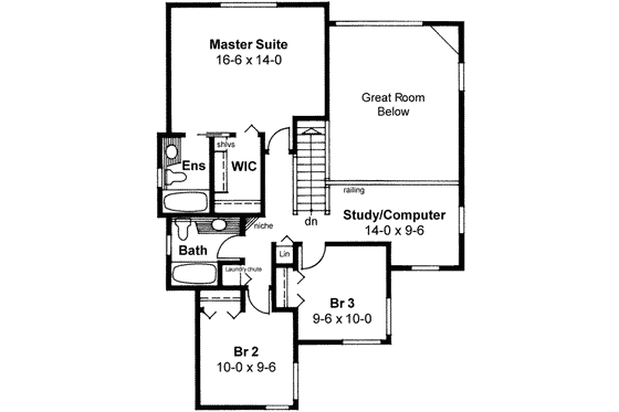Floor Plan - Upper Floor for Traditional House Plan #126-138 - 3 bed, 2.5 bath