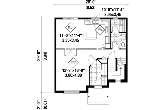 Floor Plan - Main Floor for European House Plan #25-4702 - 3 bed, 1 bath
