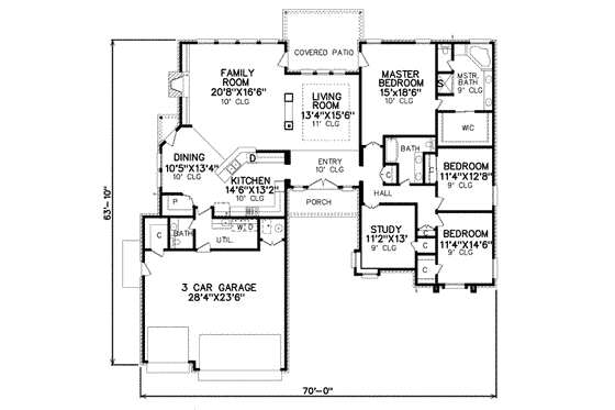 Floor Plan - Main Floor for Traditional House Plan #65-306 - 3 bed, 2.5 bath