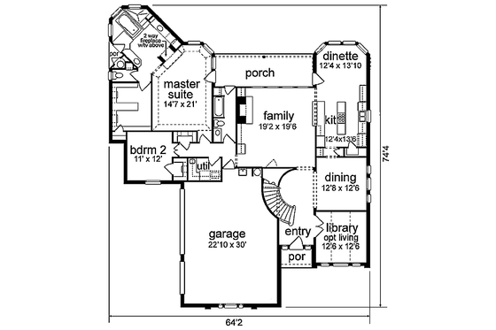 Floor Plan - Main Floor for European House Plan #84-261 - 4 bed, 3 bath