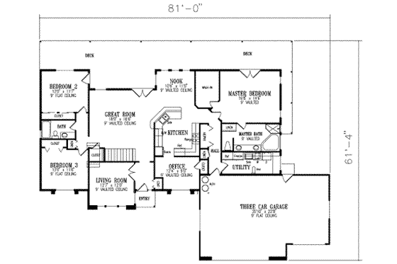 Floor Plan - Main Floor for Mediterranean House Plan #1-486 - 5 bed, 3 bath