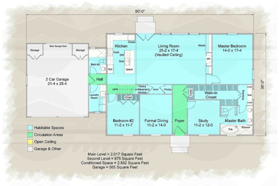 Floor Plan - Main Floor for Colonial House Plan #489-9 - 4 bed, 3 bath