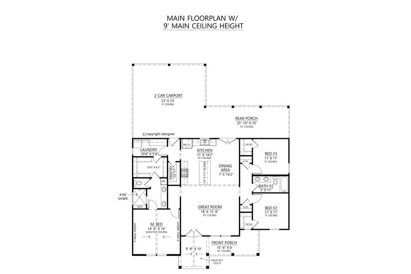 House Blueprint - Floor Plan - Main Floor for Farmhouse House Plan #1074-118 - 3 bed, 2 bath