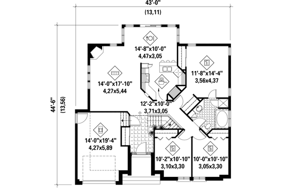 Floor Plan - Main Floor for European House Plan #25-4823 - 3 bed, 1 bath